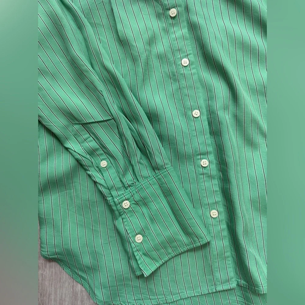 & OTHER STORIES Regular-Fit Long Sleeve Button Down Shirt Green Striped Size S